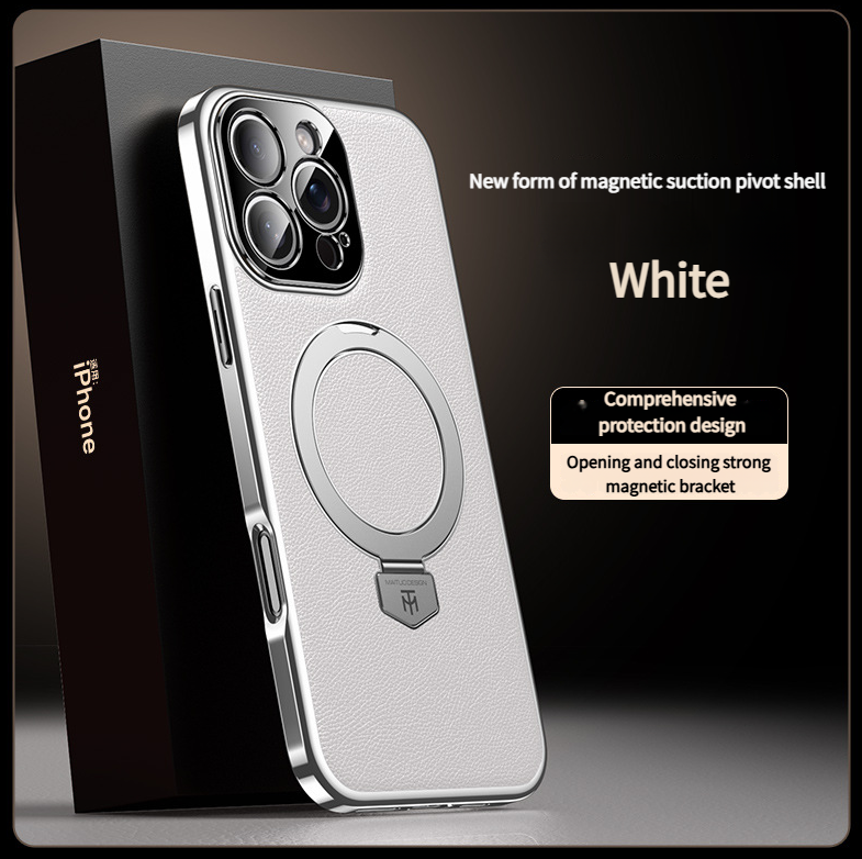 MagSafe Leather TPU Back Cover with Hidden Kickstand iPhone Case