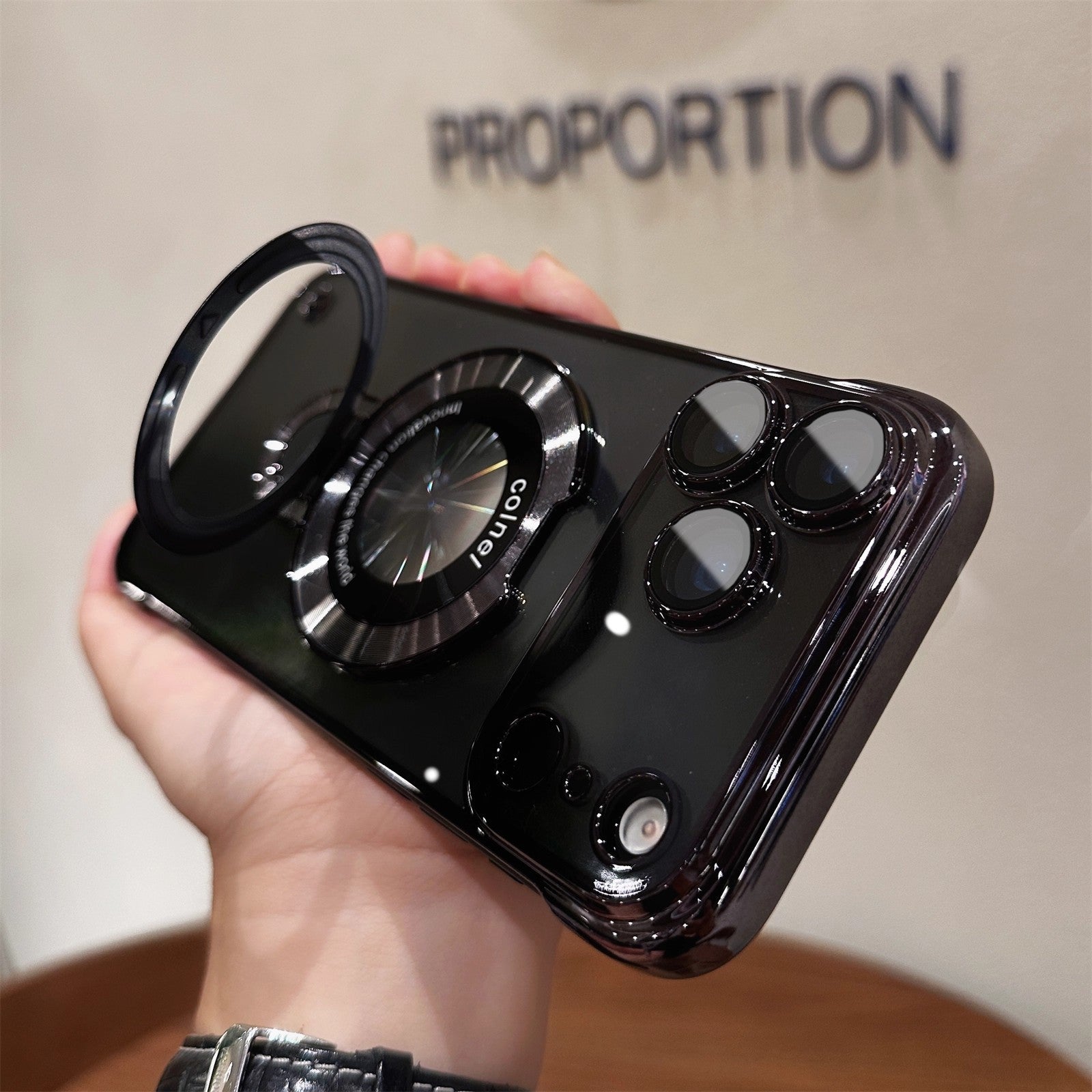 Ultra-Slim Frameless Magnetic Stand Case with Glass Lens Protector for Apple iPhone 17 / 16 / 15 Series