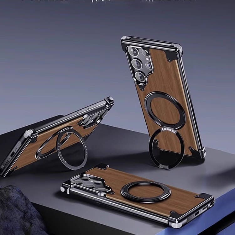 Walnut Wooden Magnetic Kickstand Protective Cover for Samsung